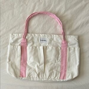 DSW Exclusive White Canvas Tote with Pink Straps